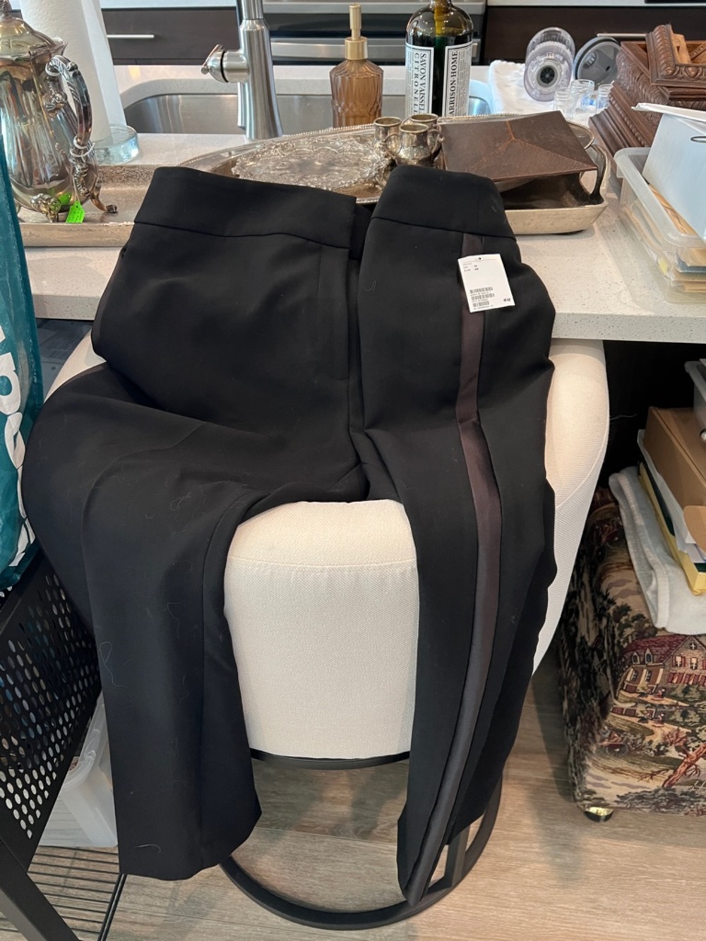 Women’s new black straight leg pants tuxedo stripe down sides